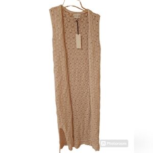 Freshman 1996 Boho Maxi Crochet Cardigan Open Sleeveless Cream Color Size XS NWT